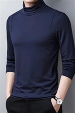 2023春季新款半高领长袖t恤男潮流打底衫上衣体恤春秋纯色POLO衫图片