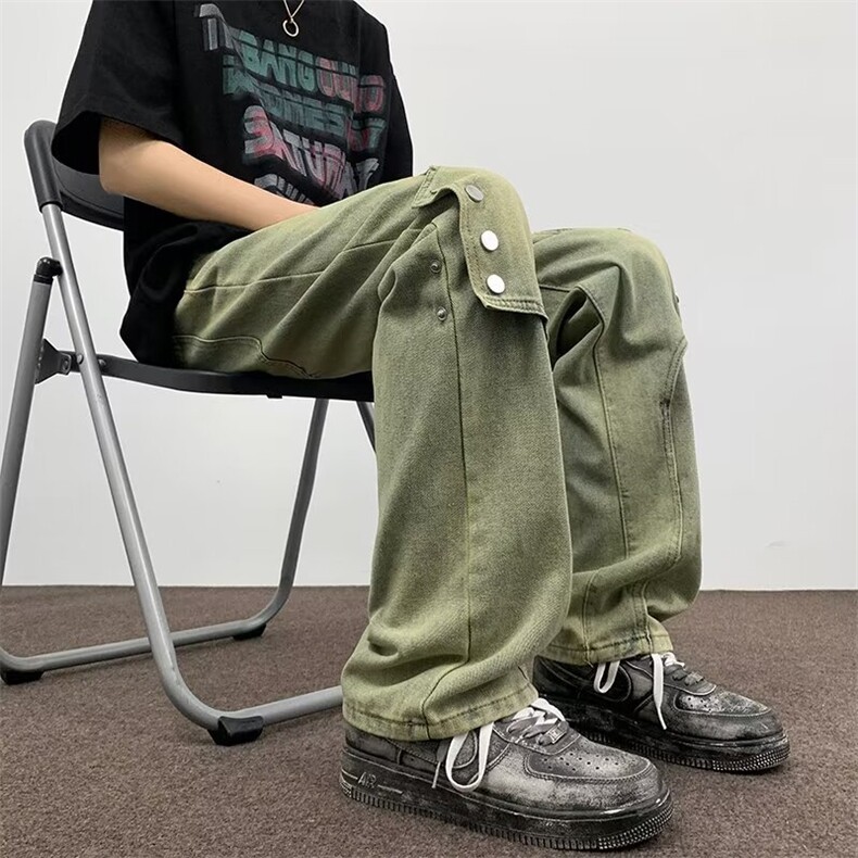 2024裤子高街潮ins牛仔裤男直筒微喇排扣裤6169P48,男装牛仔裤,星座410-2