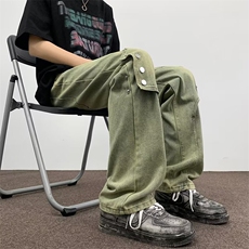 2024裤子高街潮ins牛仔裤男直筒微喇排扣裤6169P48，男装牛仔裤，星座410-2