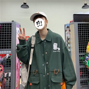 714-2-S607-P85男女新款平铺毛边新款港风日系外套情侣g图片