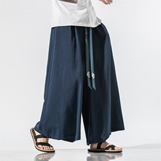 夏季宋裤绣花阔腿裤大摆裙裤改良汉服复古民族风长裤男女K90/P85，男装休闲裤，钱塘713