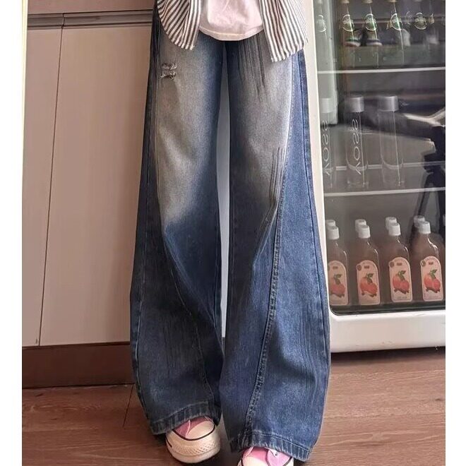 美式复古灰蓝色抓痕破洞牛仔裤轻奢小众炸街裤子ins高级感微喇裤,男装牛仔裤,星座506A