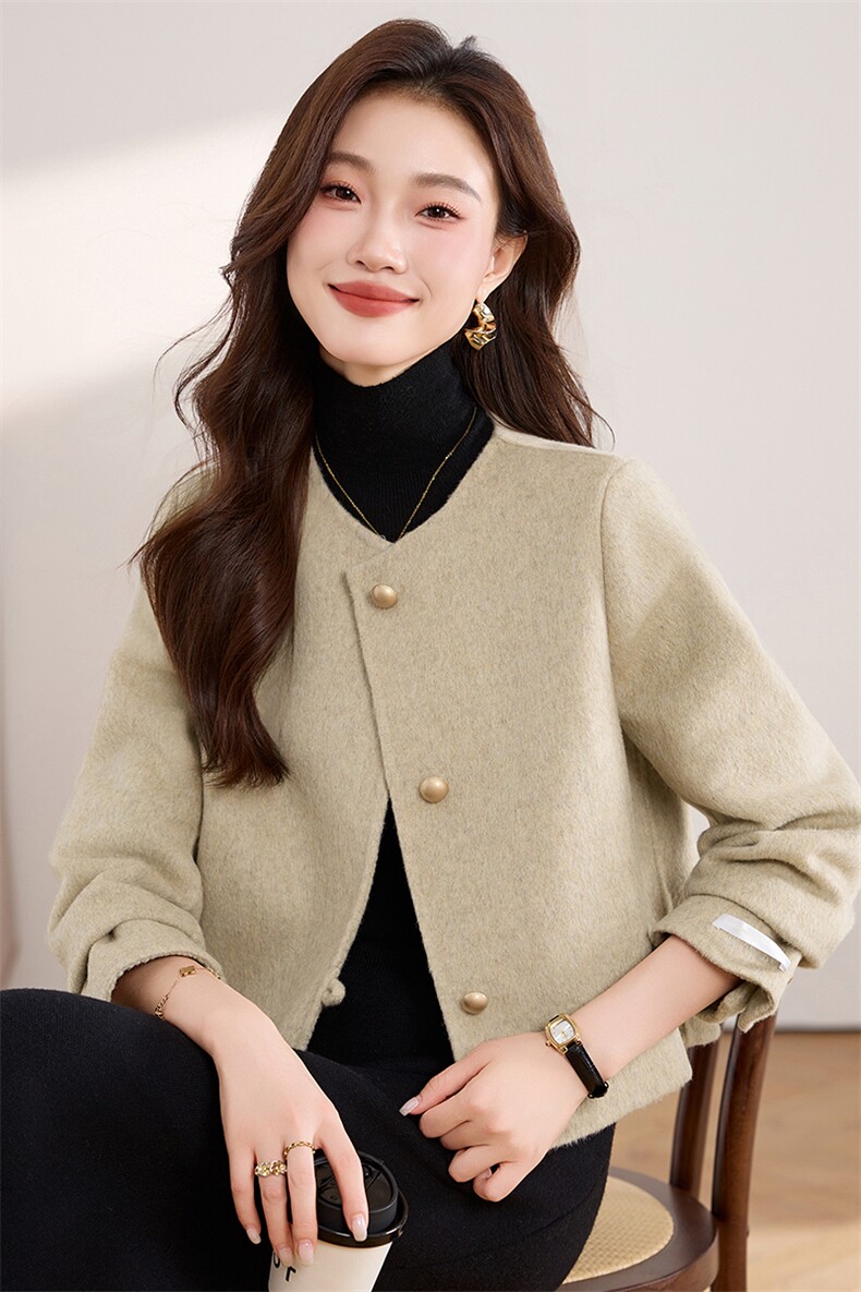 柔软亲肤双面呢大衣女2025新款时尚气质显瘦小香双面呢外套,女装毛呢外套,英标秀（1C119）