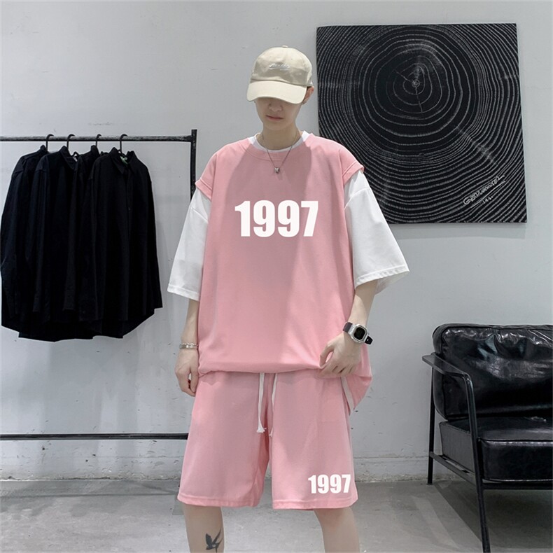 华夫格套装潮流休闲短袖短裤两件套FTZ3077-P55控78图片
