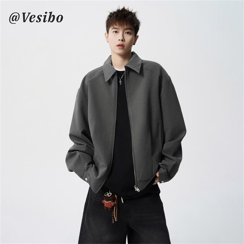 原版质量复合带垫肩纯色开衫春秋拉链夹克PX96001P62，男装夹克，星座1013-5