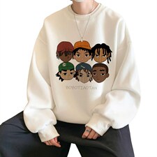 hiphop卡通卫衣男春秋宽松潮牌高街长袖t恤美式复古大码百搭上衣，男装卫衣，电商B371