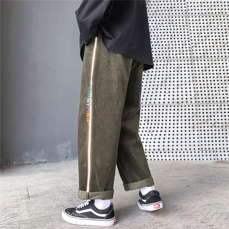 灯芯绒休闲长裤男韩版潮流拼接夜光条宽松阔腿九分裤K85-P55控78,男装休闲裤,电商C305A
