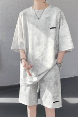 特批P55无差价2025夏季扎染港风高级感短袖T恤短裤两件套男TZ5358，男装牛仔裤，电商A001-1