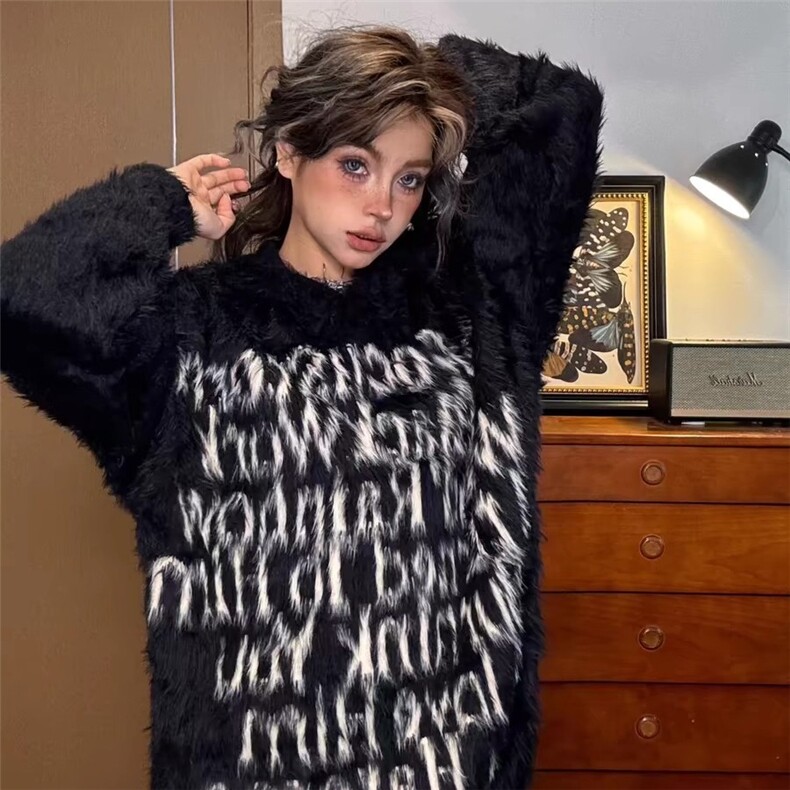 潮美式字母连帽毛衣男女中性风宽松针织外套秋冬季情侣毛绒上衣，男装针织衫/毛衣，星座1210-1