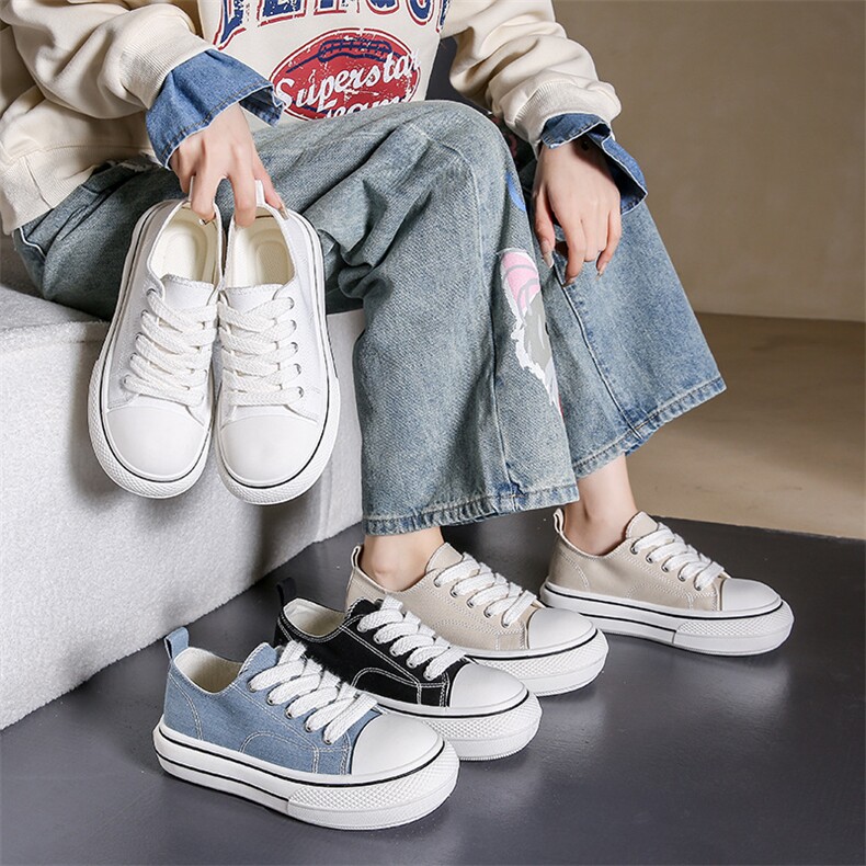 帆布鞋女2024春季新款学生韩版ins百搭厚底板鞋春秋休闲鞋，女鞋帆布鞋，电商A223