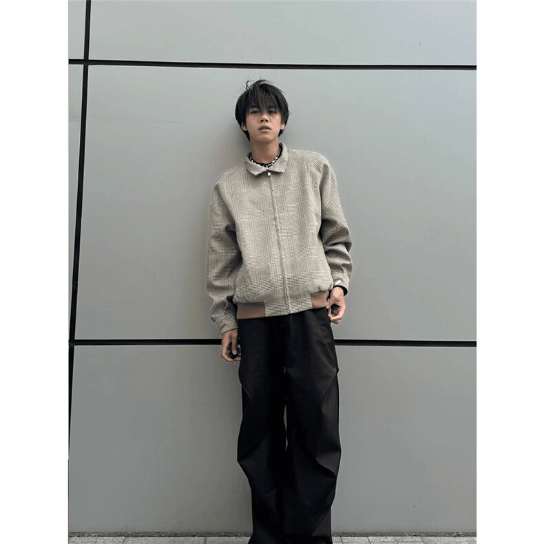 网图A87-特P78老钱风千鸟格哈灵顿休闲夹克外套男女,男装夹克,电商B369（原A024）
