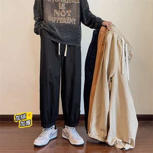 A651P45加绒P55-秋冬新款日系加绒加厚男裤子复古潮流宽松休闲裤图片
