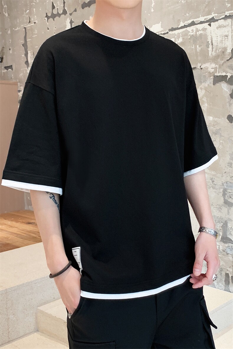 短袖t恤男士休闲假两件打底衫夏季韩版潮流半袖衣服DS347T,男装T恤,电商A102