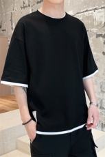 短袖t恤男士休闲假两件打底衫夏季韩版潮流半袖衣服DS347T，男装T恤，电商A102