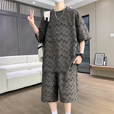 夏季港风套装男宽松满天星短袖T恤短裤休闲套装TZ6631-P55，男装牛仔裤，星座310B-3