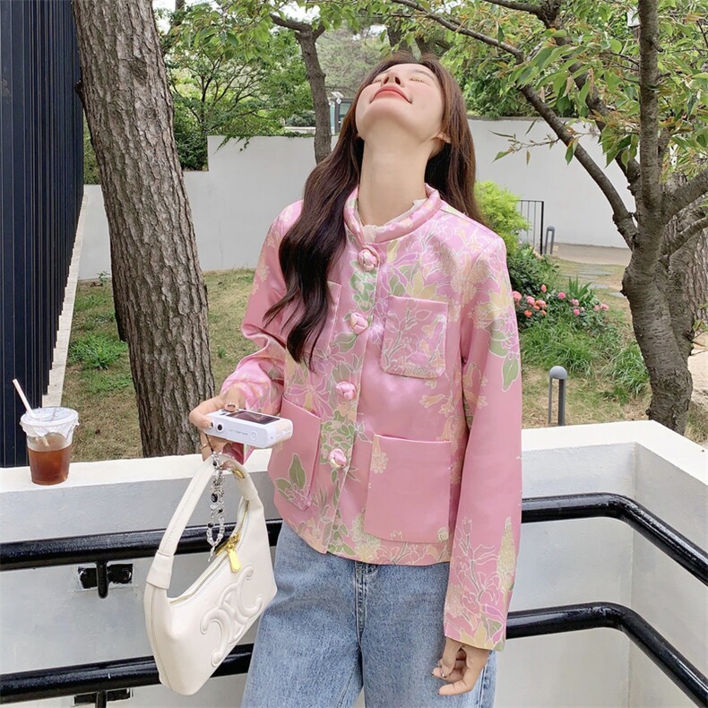 新中式国风印花外套女2025秋季新款高级感洋气减龄小个子短款上衣,女装短外套,2C230
