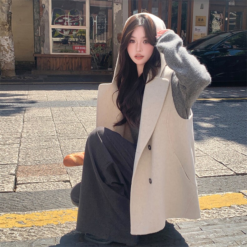 现货主推款双面羊毛呢百搭连帽女马甲毛呢外套，女装毛呢外套，SL