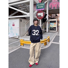 春季美式复古贴布绣圆领卫衣宽松休闲百搭情侣上衣WY503，男装卫衣，星座516A
