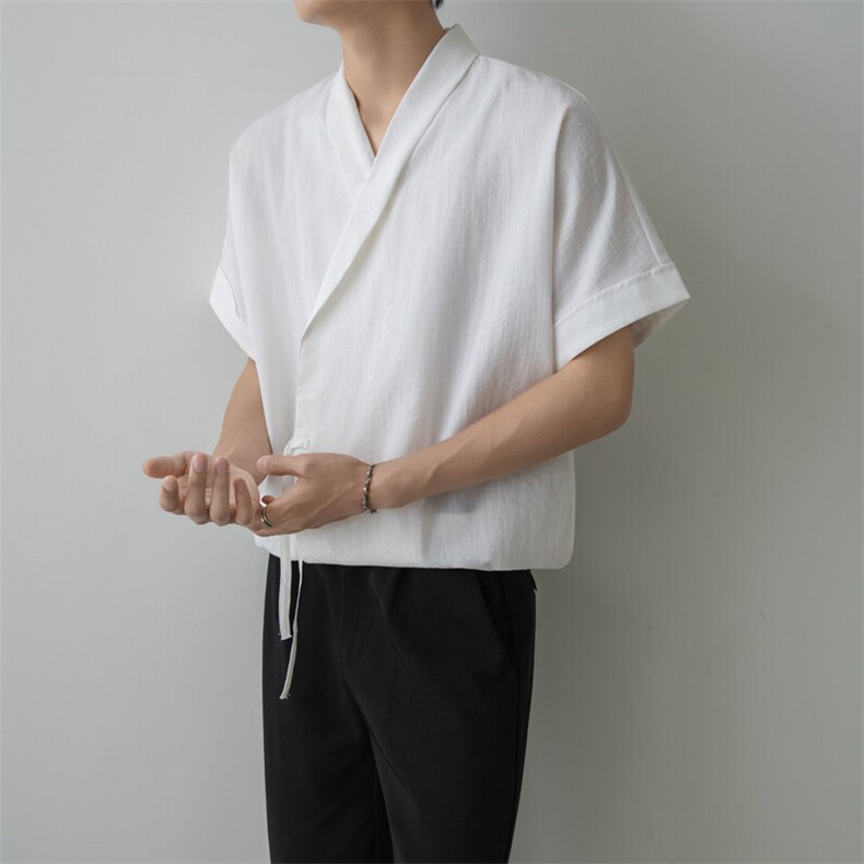小伙无领纯色衬衫男休闲宽松风刺绣衬衣轻熟风A236-82577-P55图片