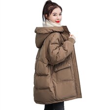 2020冬季新款优雅时尚气质中长款连帽保暖舒适棉衣，女装棉衣/棉服，千千佰惠