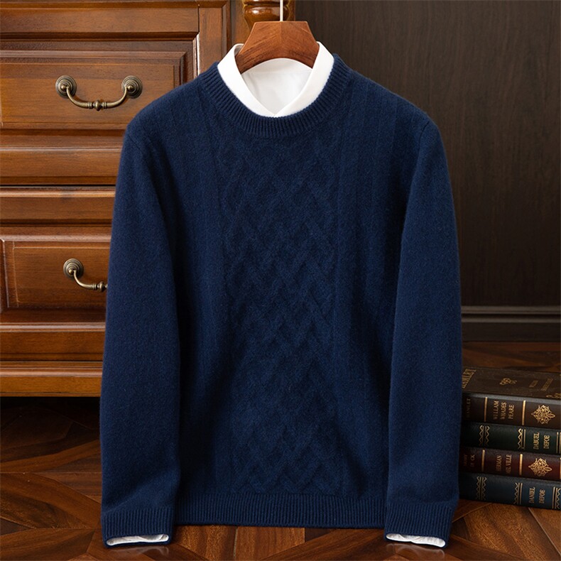 时尚男士羊绒开衫秋冬新款保暖圆领毛衣高品质经典款，男装羊绒开衫，吉高羊绒