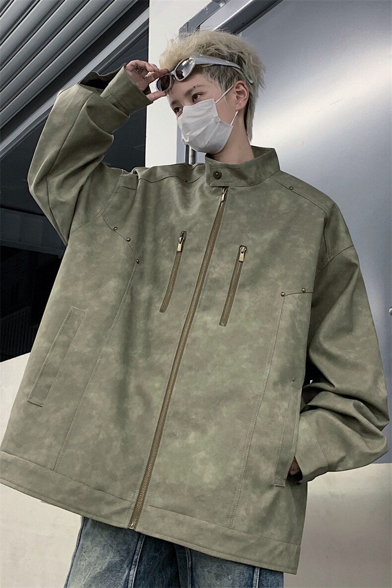 J193-P85秋季新款高街复古翻领皮衣夹克外套供视频,男装夹克,星座109