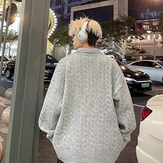 美式秋冬款POLO领带领卫衣麻花针织毛衫翻领上衣毛衣V19-P53网图，男装针织衫/毛衣，电商B245