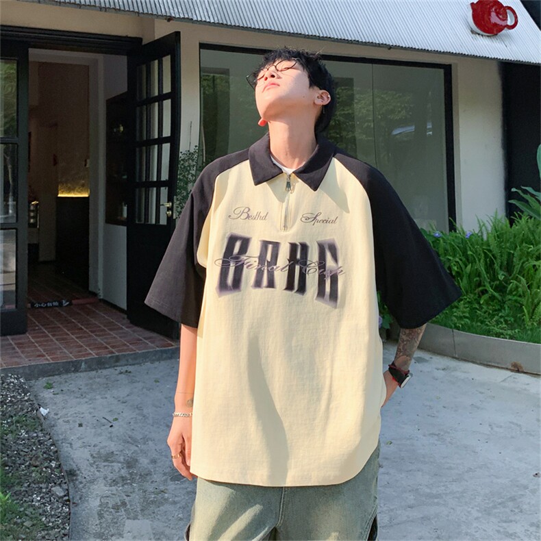港风重磅全棉撞色插肩袖polo衫短袖男T恤XP2236-P45控78,男装T恤,电商B370
