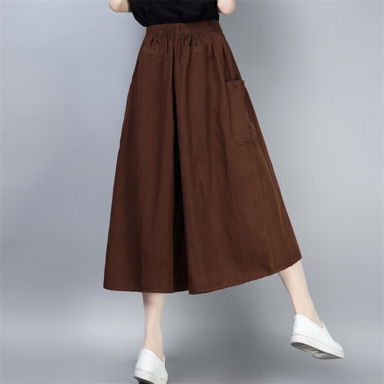 2021年夏季新款苎麻阔腿裤子女七分裤韩版休闲时尚松紧腰裙裤女,女装连体裤,简韵佳