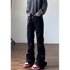 春秋高阶街头休闲工装裤子复古水洗做旧微喇叭牛仔裤男女N8431，男装牛仔裤，星座1116A（原606A-3）