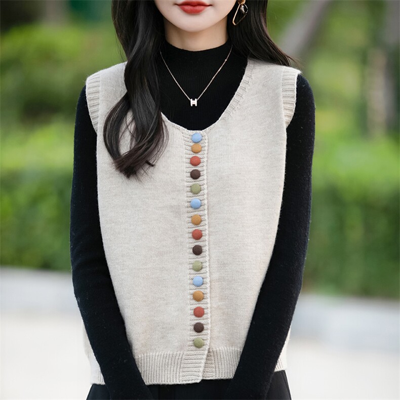 开衫针织马甲背心女秋季外穿2024新款文艺风宽松短款叠层无袖上衣图片