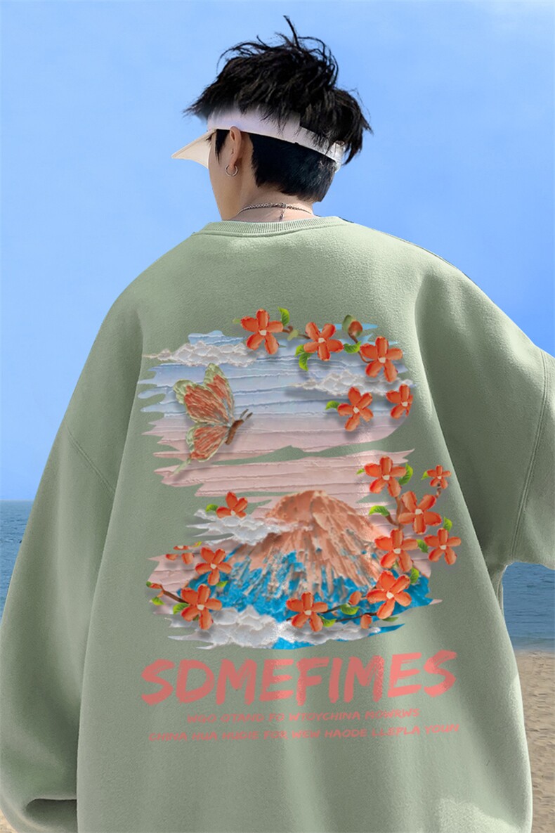！直播品质重磅宽松大码港风水彩花圆领卫衣WY113-特p28,男装卫衣,星座508（原C305）