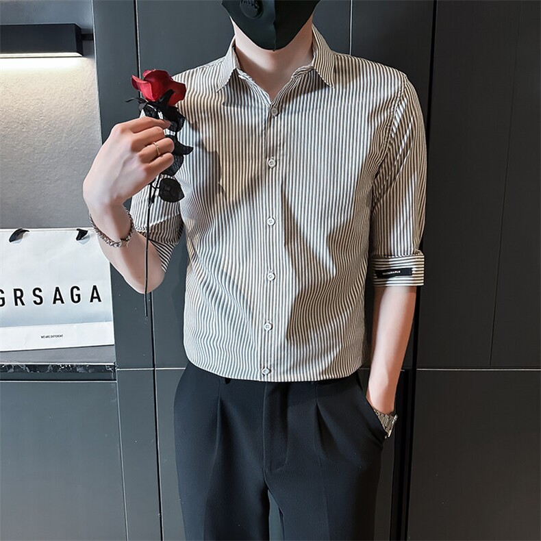 夏季男士七分袖条纹衬衫男休闲修身休闲衬衣A236-C667-P55,男装衬衫,电商A236
