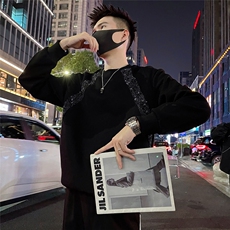 秋季卫衣外套男简约解构设计感拼料撞色全棉上衣，男装卫衣，电商A366