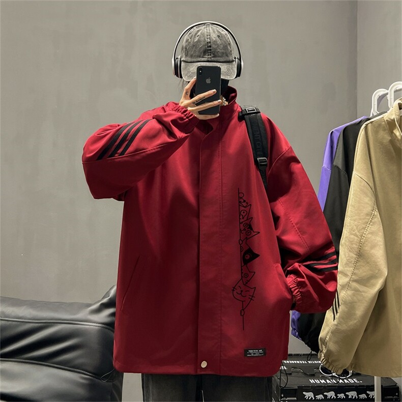 电商DSA028-JKHP1005P60100聚酯新款港风条纹工装夹克男控88,男装夹克,电商A028