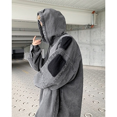 欧美街头牛仔连帽外套男女秋季新款痞帅套头夹克上衣JK86222-p75，男装夹克，星座1008