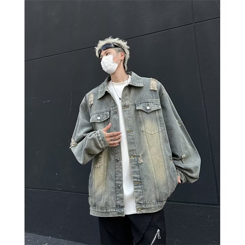 黑色工装牛仔夹克男春秋款潮牌休闲宽松痞帅高级感外套JK310,男装夹克,星座1116A-1（原606A）