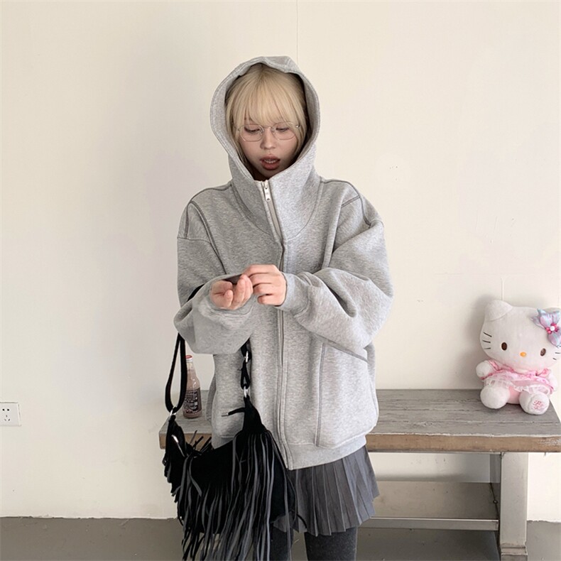 抖音得物高品质秋冬美式高街重磅结构辑明线纹理连帽卫衣外套W111,男装卫衣,电商A486