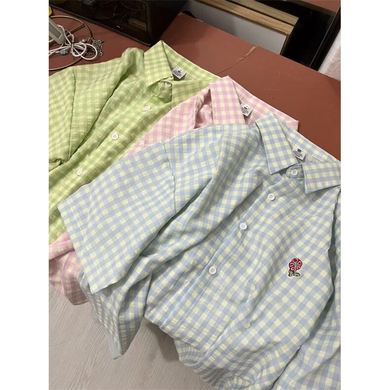 TC546-P45韩系chic别致假两件拼接格子衬衫男女夏季甜美减龄短袖,女装衬衫,星座617A-2