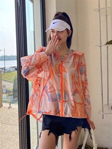 夏季新款欧洲站洋气花纹连帽防晒衣图片