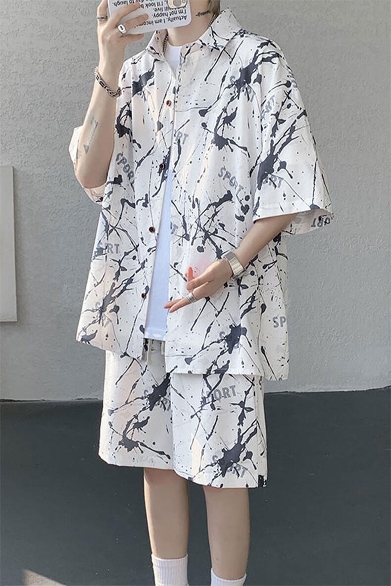 TZ1149-特48控88多色海滩冰丝凉感大码套装衬衫速干运动两件套,男装休闲套装,电商A059