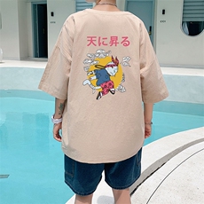 YT26012-P30亚短袖t恤男大码五分袖男宽松七分袖港风模特，男装T恤，电商A040