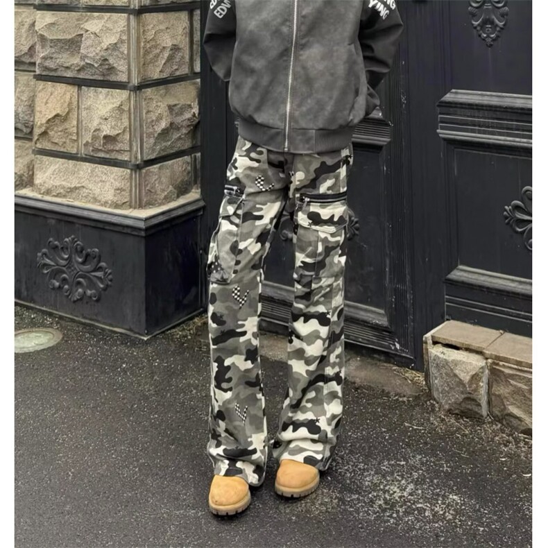 网络图 美式复古多口袋迷彩工装裤男图片
