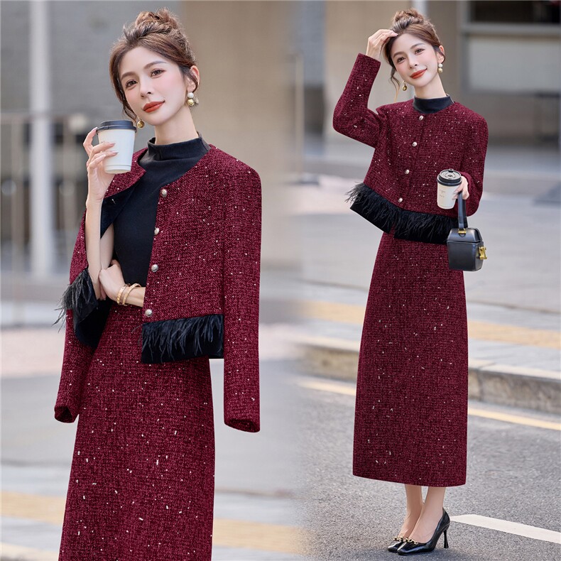 现货财阀小香风套装女秋冬2025新款bao款气质富家千金套装裙刺绣，女装套装/套裙，兰菲阁