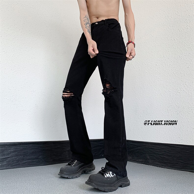 B221美式高街ins暗黑风设计感破洞小脚牛仔裤LK23048-P60控78,男装牛仔裤,电商B221