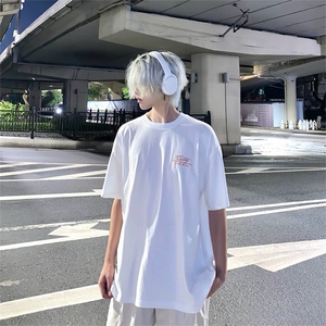 抖音得物供货210克现货宽松纯棉美式潮牌印花落肩袖纯棉T恤AT2172图片