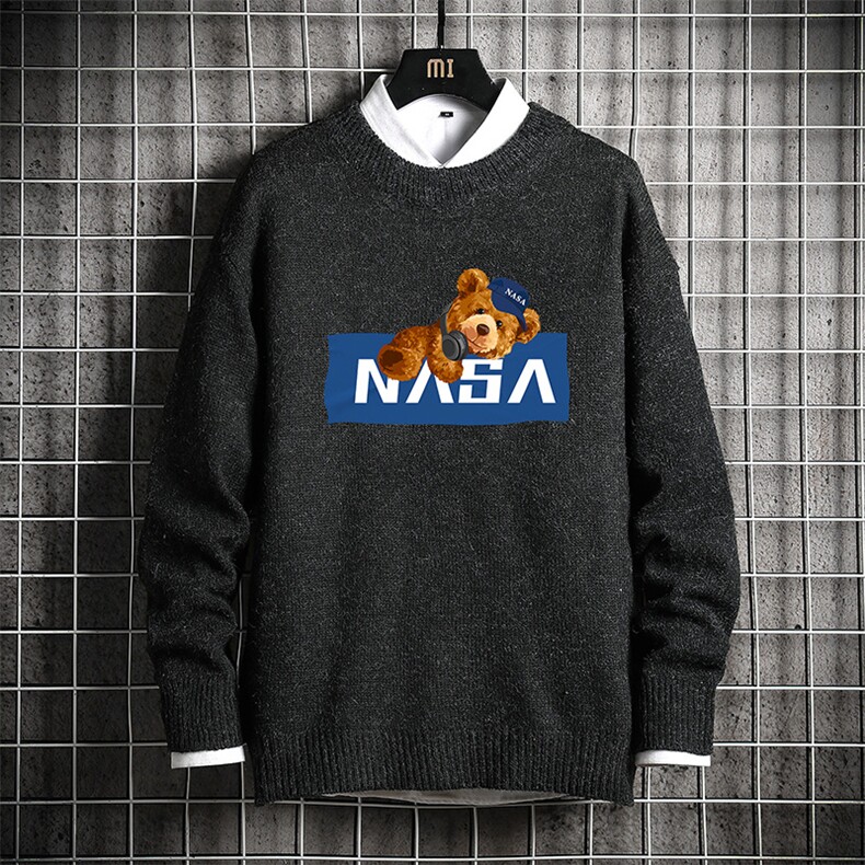 NASA加厚加绒毛衣男大码毛线衣男针织衫M19247-P45加绒款-P65网格,男装针织衫/毛衣,电商A040A