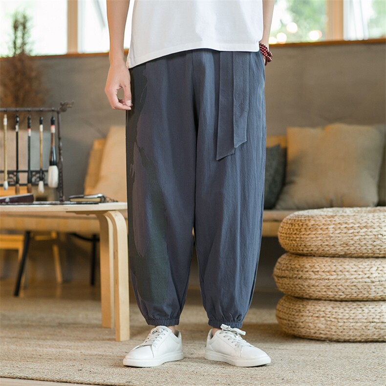 风大码男装棉麻休闲裤印花男士束脚长裤XZ314A-1-K023-P50，男装休闲裤，星座1513