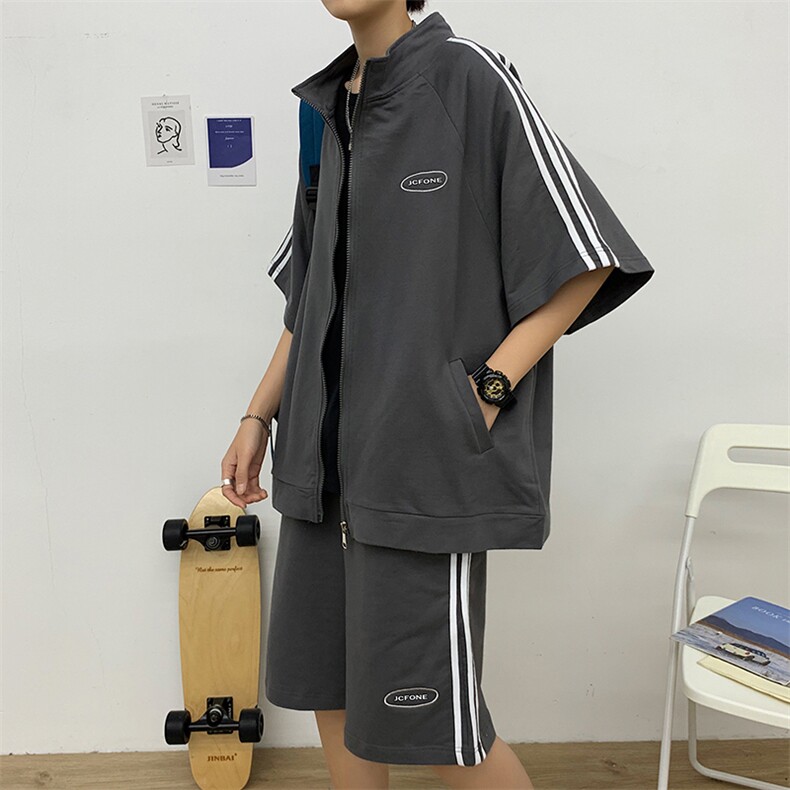 三杠开衫上衣男生帅气bf五分袖短袖t恤休闲短裤运动套装T074-P50,男装T恤,星座512-2