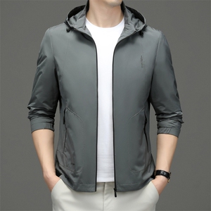 连帽纯色夹克男春秋季中青年2023年新款时尚男士薄款外套潮流图片